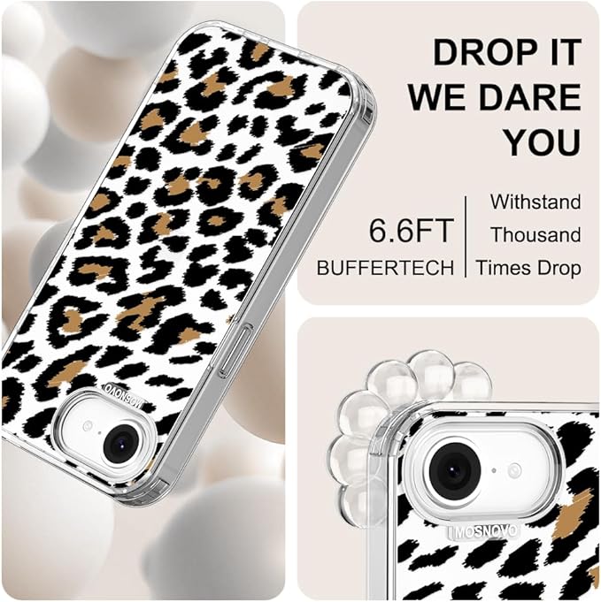 MOSNOVO for iPhone 17e Case/iPhone 16e Case, Shockproof Military-Grade Protection 6.6ft Drop Tested, Clear Phone Case for iPhone 16e / iPhone 17e, Leopard Print Design