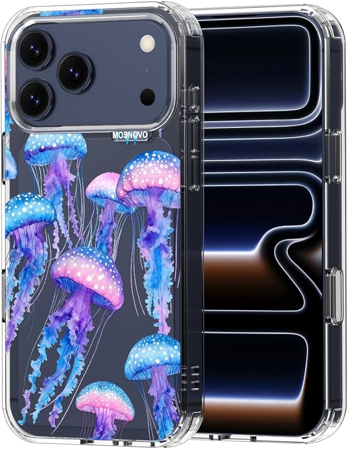 MOSNOVO for iPhone 17 Pro Max Case, Shockproof Military-Grade Protection 6.6ft Drop Tested, Camera Control, Clear Phone Case for iPhone 17 Pro Max, Mystic Jellyfish Design