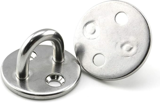 heyous 2 Set M8 Suspension Ceiling Wall Mount U Hook Anchor Hanger Stainless Steel Heavy Duty Multi Purpose Hammock Swing Ceiling Hook Round Base Plate with Snap Hook