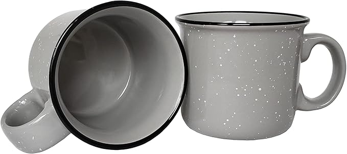 14oz Ceramic Campfire Coffee Mug (Set of 4), Gray with Speckled Finish - Durable Thick Walled Camping Style Cup for Outdoors or Home