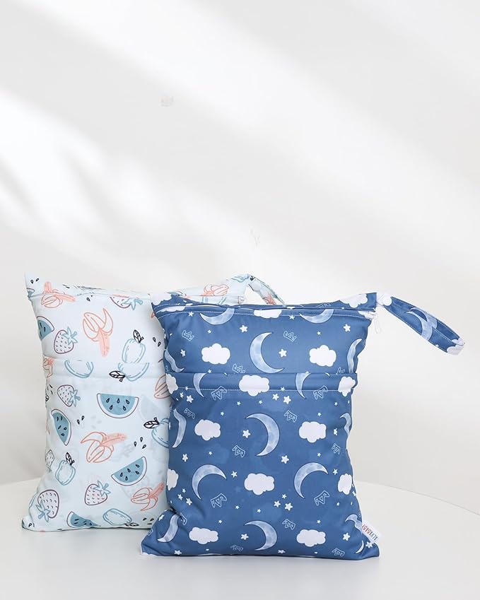 ALVABABY 2pcs Waterproof Wet Dry Bags,Reusable with Two Zippered Pockets,Baby Cloth Diaper,Travel,Beach,Pool,Daycare,Soiled Baby Items,Yoga Gym Bag,Swimsuits or Wet Clothes 2LW04