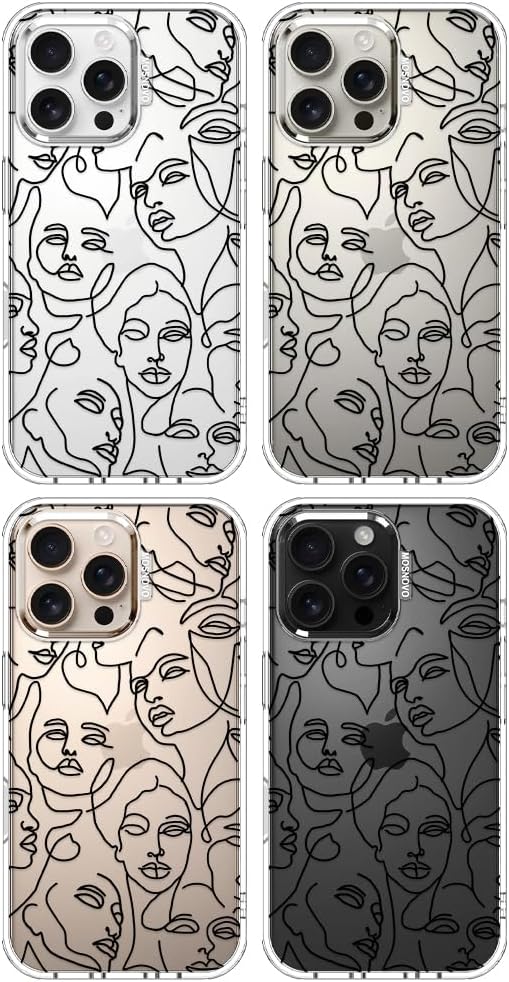 MOSNOVO Case for iPhone 16 Pro Max, [Buffertech 6.6ft Military-Grade Drop Protection] [Anti Peel Off Tech] Clear TPU Bumper Phone Case Cover Design - Abstract Face Line Art