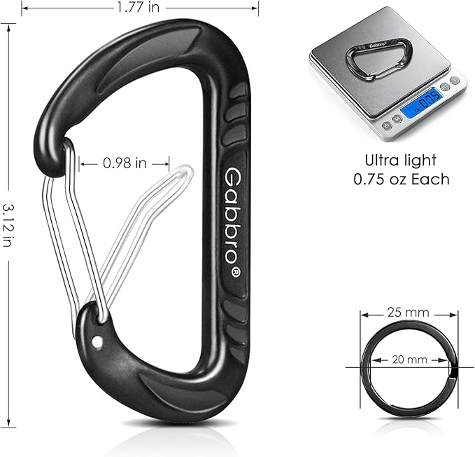 Gabbro Carabiner Clips Heavy Duty 12kN (2697 lbs), Wiregate Aluminum Lightweight Caribeener for Hammock, Hiking, Camping, Water Bottle, Dog Leash Harness, Keychains