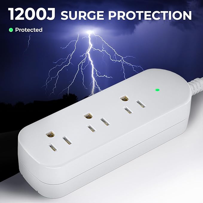 Outdoor Power Strip Weatherproof, IPX6 Waterproof Surge Protector with 3 Wide Outlets, 1625W/13A, 5FT Extension Cord, Wall Mountable for Indoor Outdoor, UL FCC Listed-White