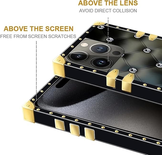 Compatible with iPhone 16 Pro Max Case, Shiny Black Sofa Crystal Luxury Golden Decoration for Girl Women Soft TPU Shockproof Protective Hard PC Back