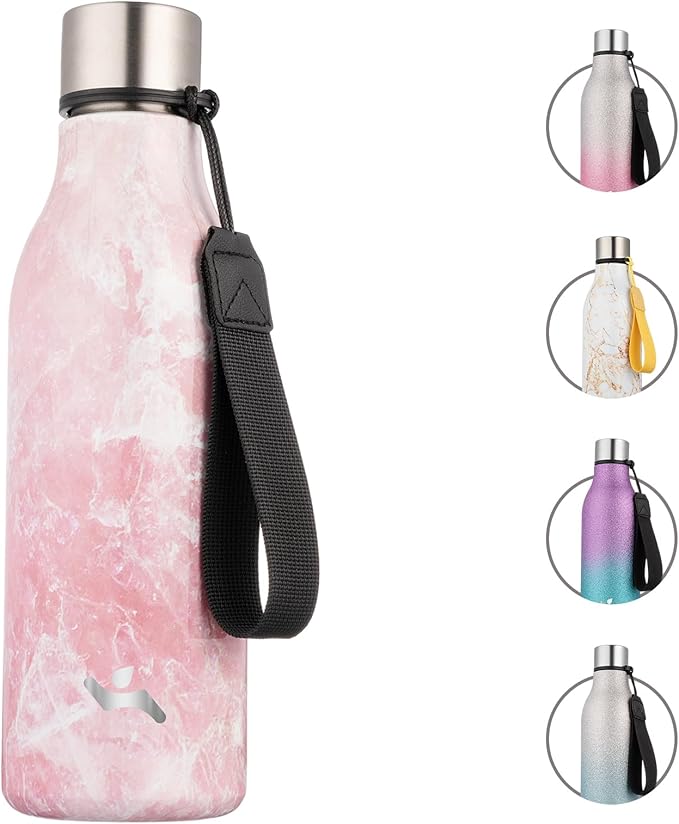 Konokyo Insulated Water Bottle with Strap,18 oz Double Wall Stainless Steel Vacuum Bottles Metal Water Flask,Blossom