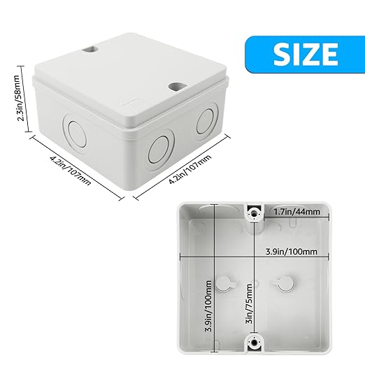 NineLeaf Junction Box, Waterproof Electrical Box IP66 Water Resistant Dustproof ABS Plastic Project Enclosure for Electronics, External Size 4.2 x 4.2 x 2.3 inch (107 x 107 x 58 mm),4PK