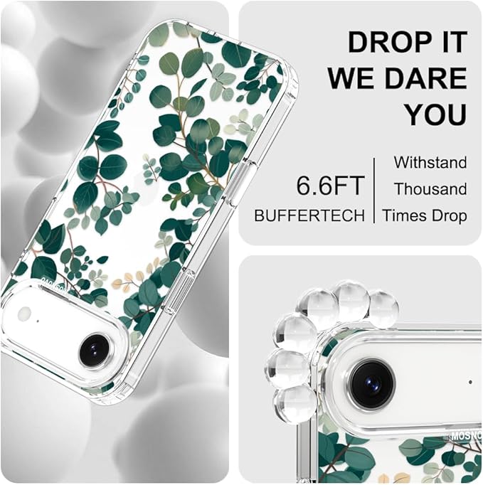 MOSNOVO for iPhone Air Case | Military Grade 6.6ft Drop Tested | Camera Control | Clear with Eucalyptus Design