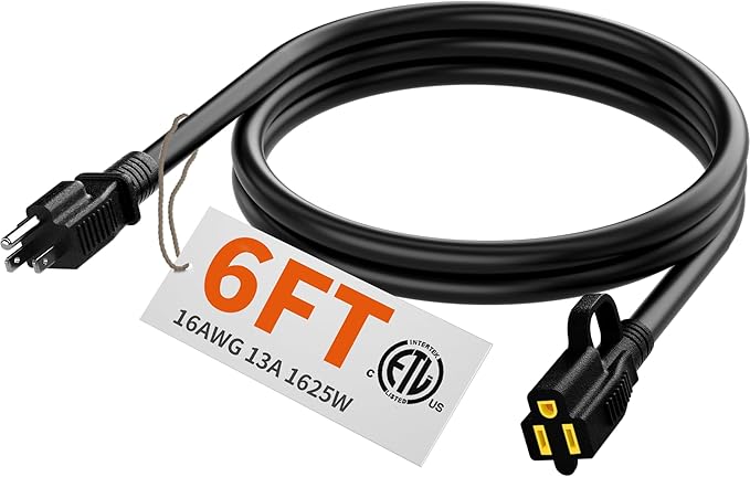 HUANCHAIN Indoor Outdoor Black Extension Cord 6 ft Waterproof, 16/3 Gauge Flexible Cold-Resistant Appliance Extension Cord Outside, 13A 1625W 16AWG SJTW, 3 Prong Electric Cable, ETL
