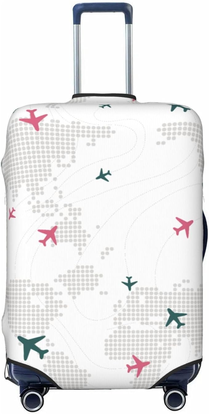 Luggage Cover with World Map and Airplane Print, Elastic Travel Suitcase Protector for Suitcase (Fits 18-21 Inch Luggage)