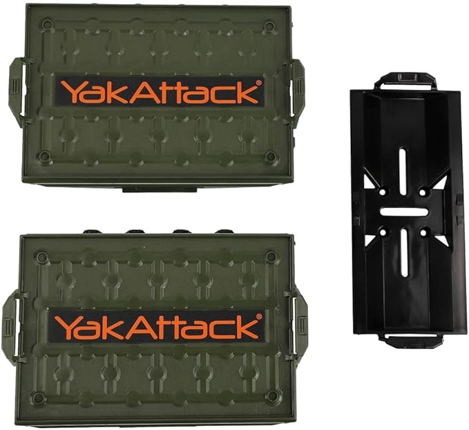 YakAttack TracPak Combo Kit – Ranger Grey | 2 Stackable Storage Boxes + Quick Release Track Base | Fits MightyMount, GearTrac & Most Kayak Tracks | Space-Saving Fishing Storage | Compact Kayaking Box