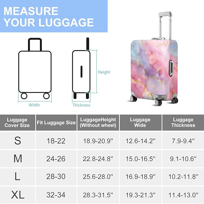 ANNA QUEEN Pink Marble Travel Luggage Cover -Stretchable Airplane Suitcase Protector Sleeve,Universal Washable Fit for 20-22 Inch Checked Baggage,Water Resistant Durable Luggage Protector