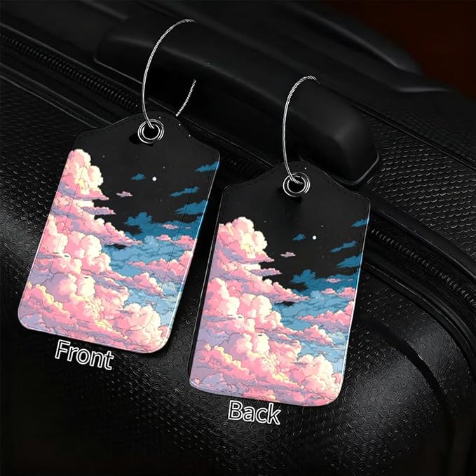 2Pcs Pink Clouds Luggage Tags for Suitcases, 2.83x4.53 Starry Sky ID Labels with Privacy Cover, Aesthetic Anime Bag Tags for Backpacks, Graduation Gift for Girls, Set of 2
