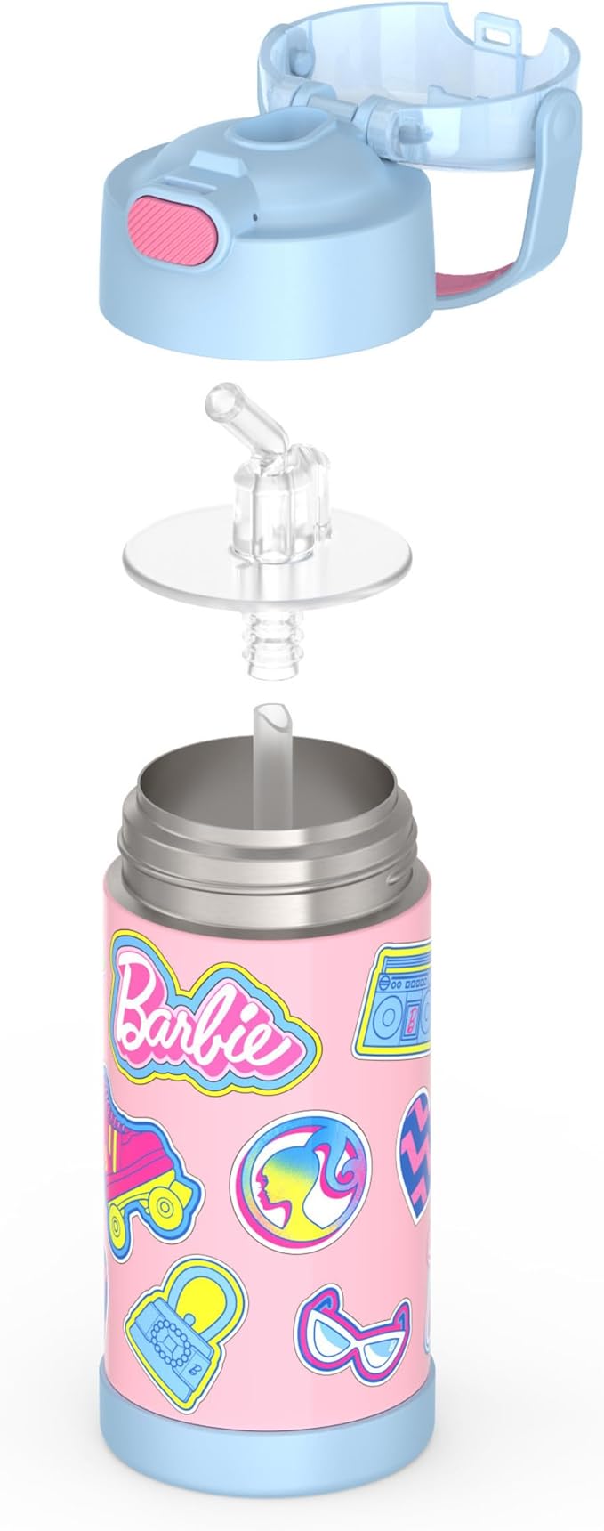 THERMOS FUNTAINER Water Bottle with Straw - 12 Ounce - Kids Stainless Steel Vacuum Insulated Water Bottle with Lid, Barbie