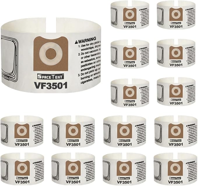 SpaceTent 15 Pack VF3501 Shop Vac Bags Size C, compatible with RIDGID 3-4.5 Gallon Wet/Dry Vacuums, High Efficiency Dust Filter Bags, Part # 23738 WS32045F