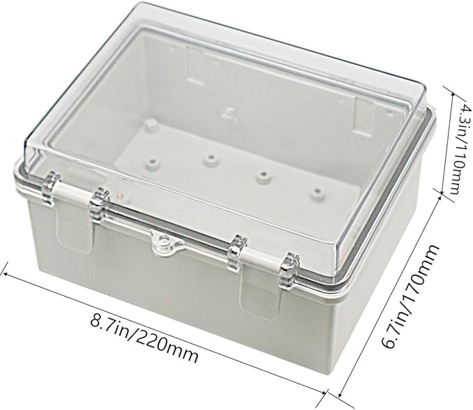 Zulkit Junction Box ABS Plastic Dustproof Waterproof IP65 Electrical Boxes Hinged Shell Outdoor Universal Project Enclosure Clear Cover with 2 Cable Glands 8.7 x 6.7 x 4.3 inch (220x170x110 mm)