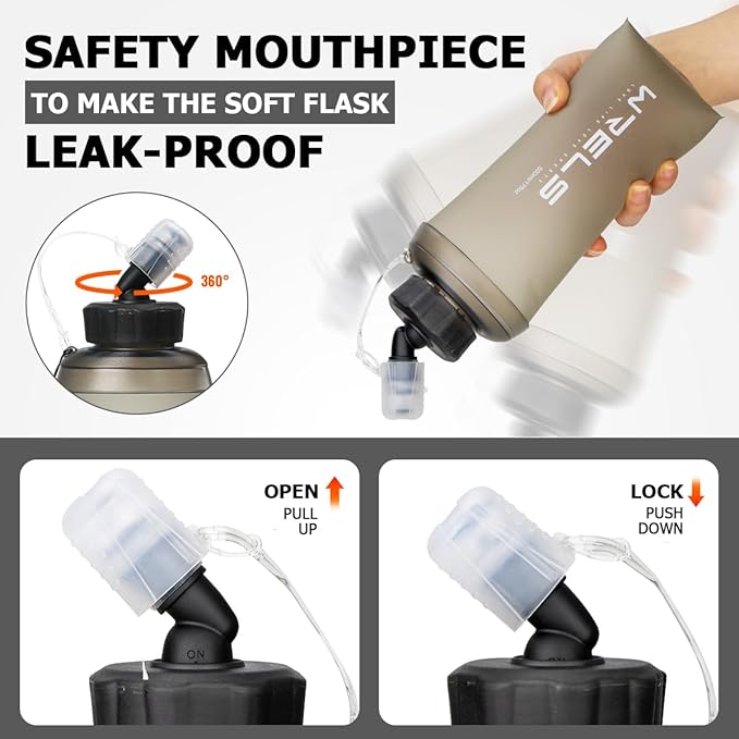 WRELS 350ml/500ml TPU Soft Water Bottles BPA Free Collapsible Soft Flask with Widen Mouth for Running Vest Lightweight Foldable Water Bottle for Running Marathon Trail Hiking