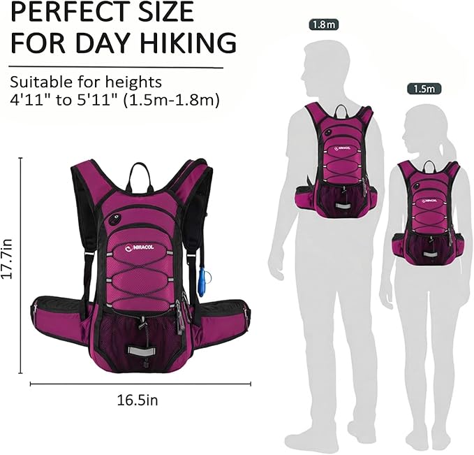 Miracol Hiking Hydration Backpack with Bladder: 2L Water Reservoir for 8H Hydration - Insulated Keep Water Cold 4 Hours - Adjustable Straps Comfortable for Day Hiking/Cycling/Half Marathon (Rose)