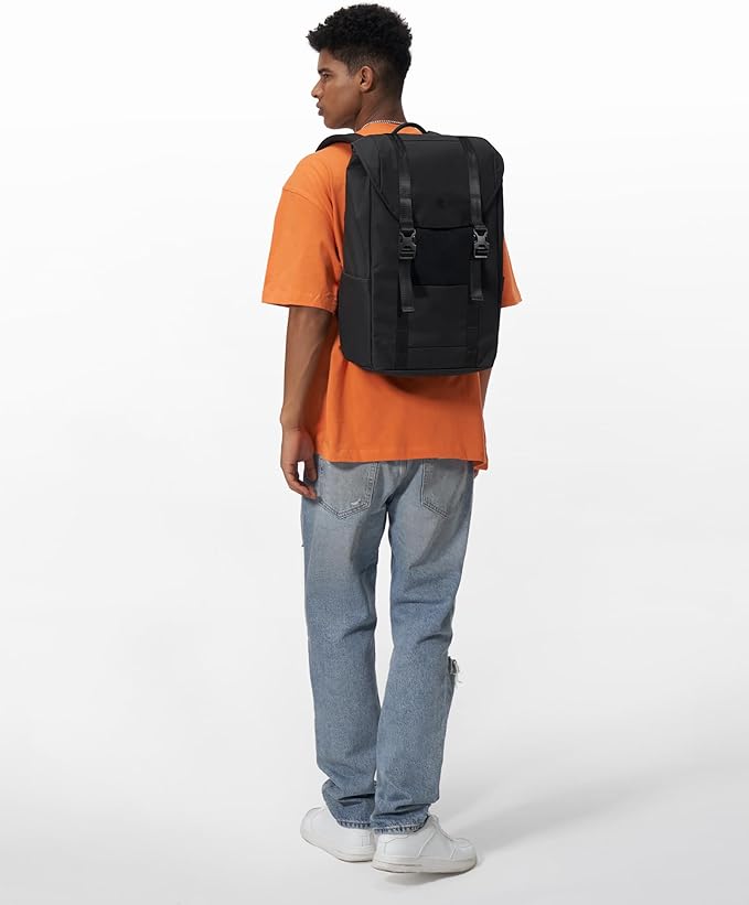 tomtoc Flap Laptop Backpack, Lightweight, Water-Resistant Casual Daypack, Durable Work-pack, Vintage Classic Rucksack for 13-15.6 Inch Laptop, perfect for Campus, Street, 22L, Dark | Lightweight, Water-Resistant, Casual Daypack, Durable Work-pack, perf...