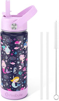 Fimibuke Kids Insulated Water Bottle, 18oz BPA FREE 18/8 Stainless Steel Kids Cup with Straw Travel Tumbler Double Wall Vacuum Leak Proof Toddler Water Bottle for School Boys Girls(1 Pack, Mermaid)