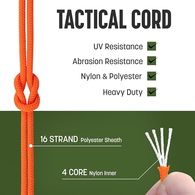 2.4mm Paracord 275LBS 100FT Rope Cord - 4 Strand, Nylon & Polyester, Abrasion Resistance - Orange