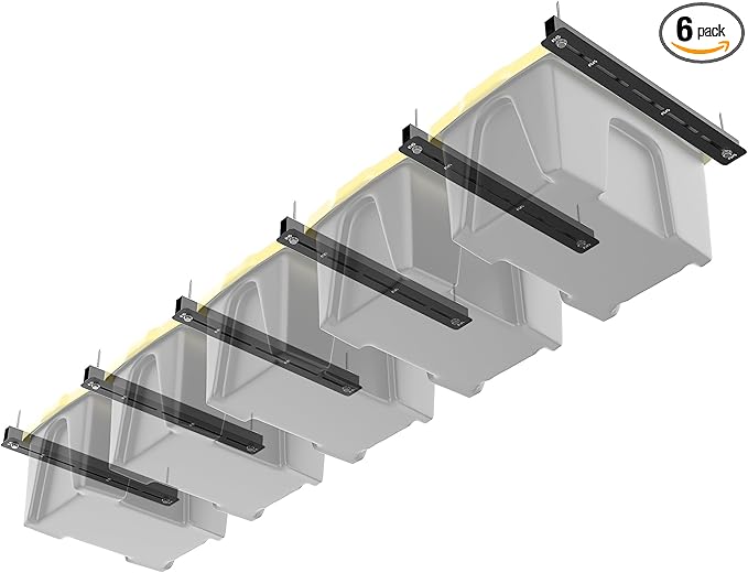 TORACK Garage Ceiling Bin Storage Rack, Adjustable Heavy Duty Overhead Tote Storage Rail System(for 5 Bins, Bins are not included)