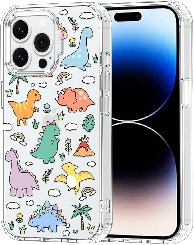 MOSNOVO for iPhone 14 Pro Max Case | Military Grade 6.6ft Drop Tested | Clear with Dinosaur Land Design