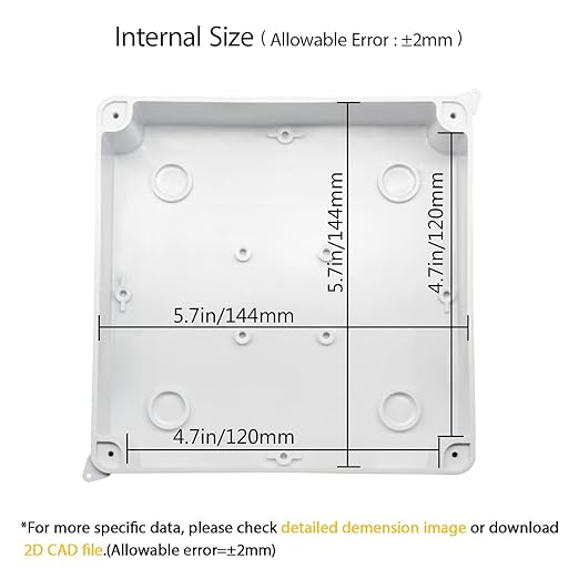 LeMotech Junction Box, Electrical Box IP65 Water Resistant Dustproof ABS Plastic Project Enclosure for Electronics White 5.9 x 5.9 x 2.8 inch
