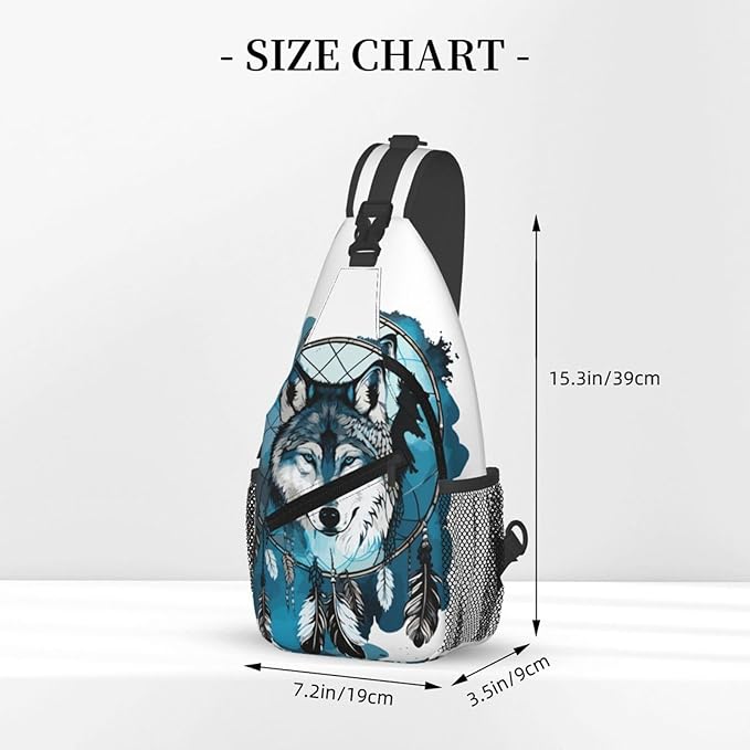Native Wolf And Deam Catcher Sling Bag For Women Men Fashion Wolf Print Backpack Crossbody Shoulder Bag Sling Backpack Chest Bag Travel Hiking Casual Sport Daypack