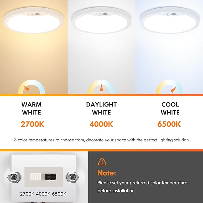 Brightever 2 Pack Motion Sensor Ceiling Light Wired, 2700K/4000K/6500K Small LED Flush Mount Light Fixture, 7 Inch 15W Selectable Motion Activated Closet Lights with Timer for Hallway, Non-Dimmable