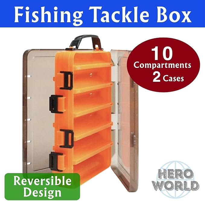 Fishing Tackle Box Set – 2-Pack Double-Sided Reversible Lure Organizer (Orange,10-Slotx2)