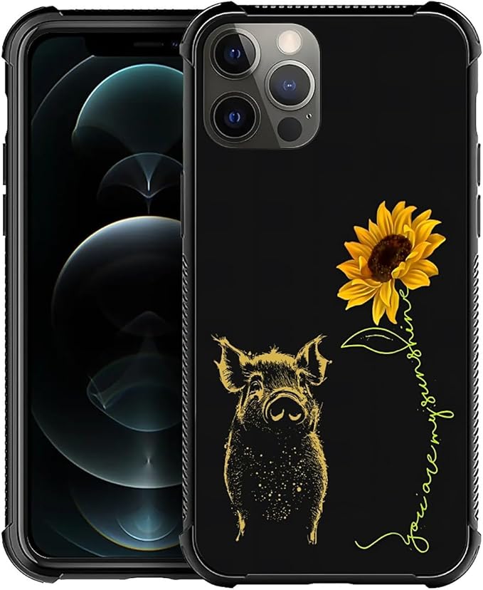for iPhone 11 Pro Max Case, Pig Sunflower Yellow Sunshine Pattern Graphic Design Girl Boy Soft Silicone Hard Acrylic Shock Protection for iPhone 11 Pro Max