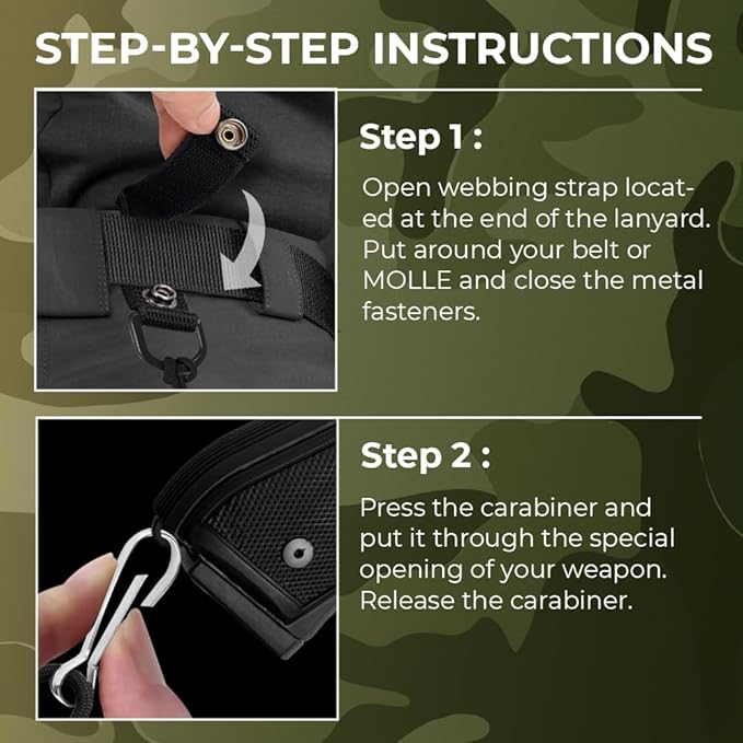 TECEUM Tactical Pistol Lanyard – 3+ Colors – Equipment Accessories for Military, Police, Security & Personal Use – Spring Safety Strap with D-Ring Keeper – Anti-Loss Elastic Coil for Belt or MOLLE