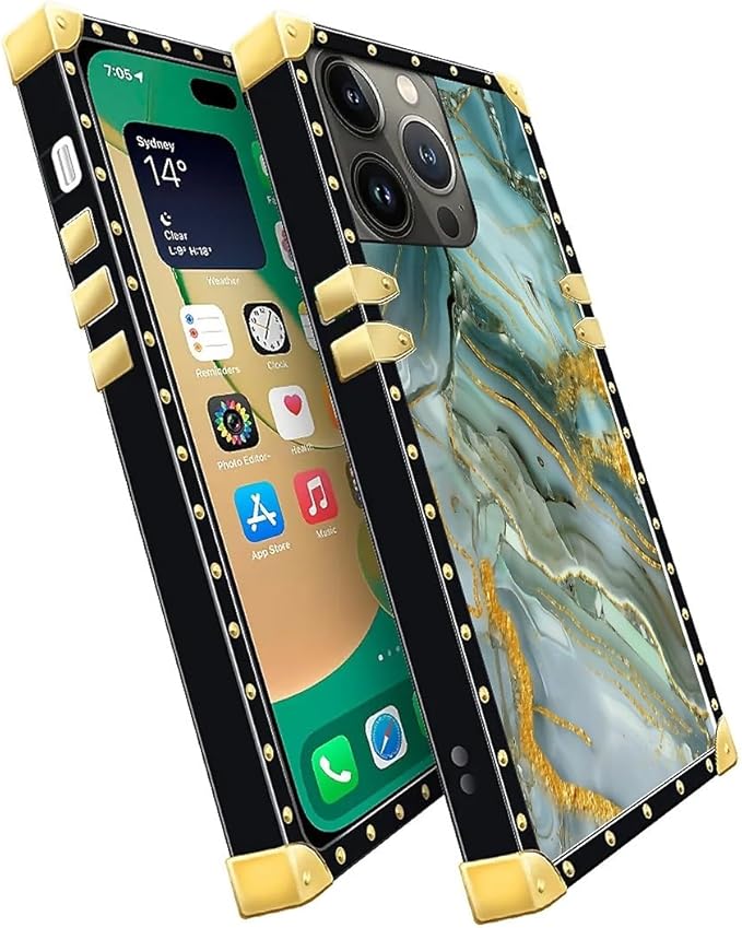 Compatible with iPhone 14 Pro Max Case, Golden Texture Marble Veining Luxury Golden Decoration for Girl Women Soft TPU Shockproof Protective Hard PC Back for iPhone 14 Pro Max