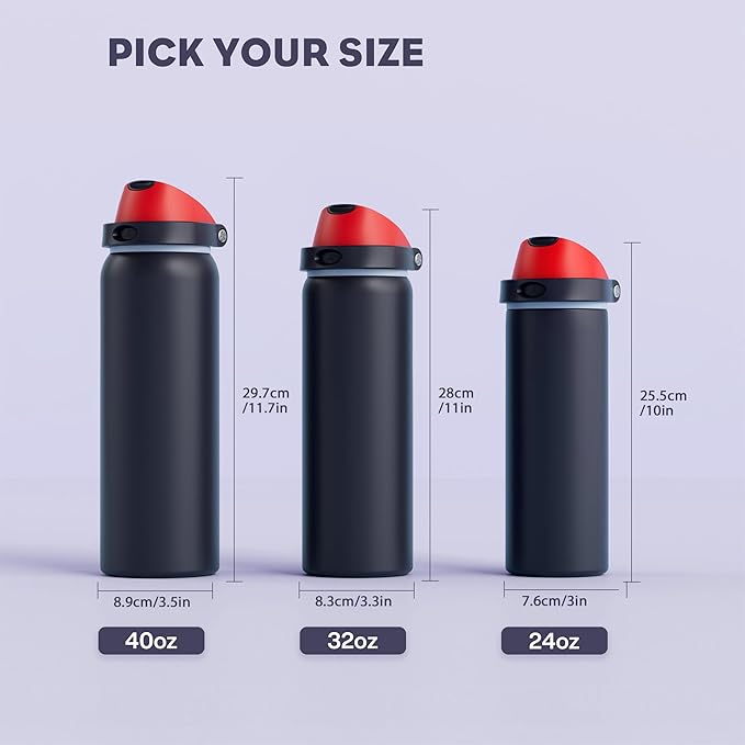 POWCAN 24 oz Stainless Steel Water Bottle: 2-in-1 Push-Button Spout & Quick-Flip Straw, Leakproof, Cold 24Hrs, Fits Car Cup Holder, Insulated Vacuum Flask for Sports, Trip, School Gift (Storm Hammer)