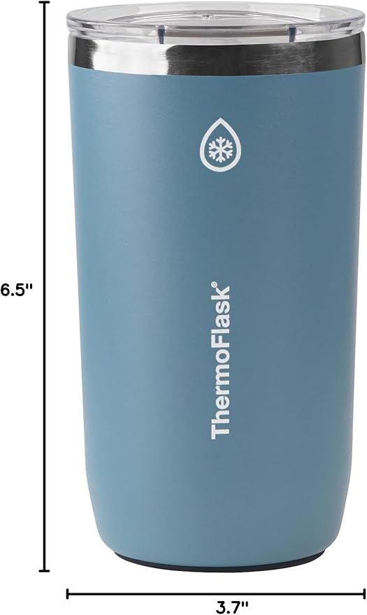 ThermoFlask Drinkware Beer Tumbler - Double-Wall Tumbler for Cold & Hot Drinks - Lightweight & Simple Drink Cup with Lid - Modern & Durable Drinking Cup - 16 oz, Dusty Blue