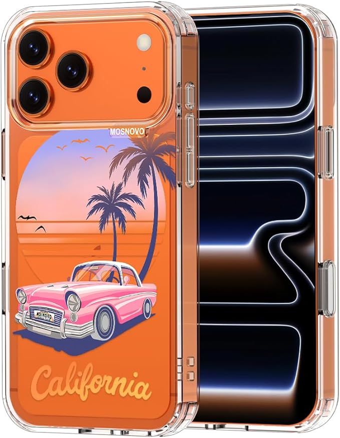 MOSNOVO for iPhone 17 Pro Max Case, Shockproof Military-Grade Protection 6.6ft Drop Tested, Camera Control, Clear Phone Case for iPhone 17 Pro Max, Cali Cruise Design