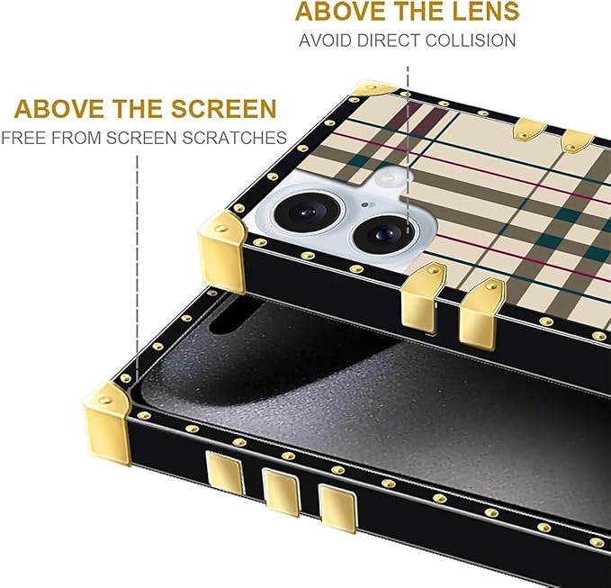 Compatible with iPhone 16 Plus Case, Black Red Beige Stripes Luxury Golden Decoration for Girl Women Soft TPU Shockproof Protective Hard PC Back