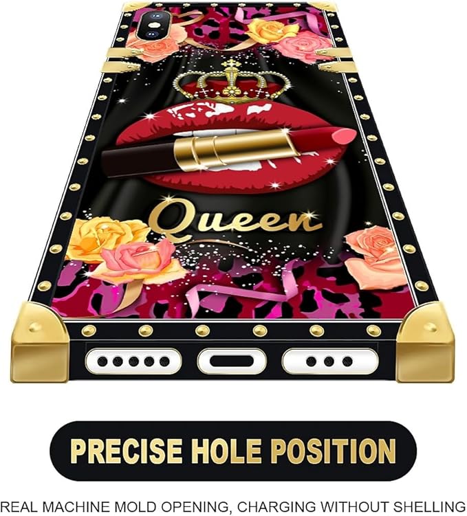 Compatible with iPhone XR Case, Queen Lip Crown Leopard Print Luxury Golden Decoration for Girl Women Soft TPU Shockproof Protective Hard PC Back for iPhone XR