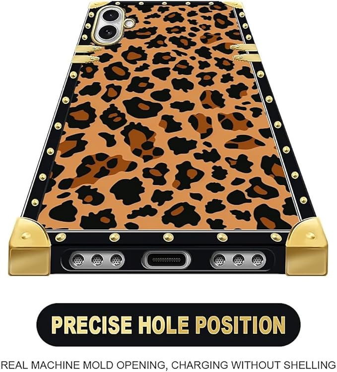 for iPhone 17 Case Luxury Golden Decoration for Girl Women Soft TPU Shockproof Protective Hard PC Back for iPhone 17 Crazy Pattern Brown Leopard Texture