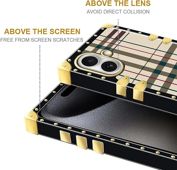 for iPhone 17 Case Luxury Golden Decoration for Girl Women Soft TPU Shockproof Protective Hard PC Back for iPhone 17 Crazy Pattern Black Red Beige Stripes