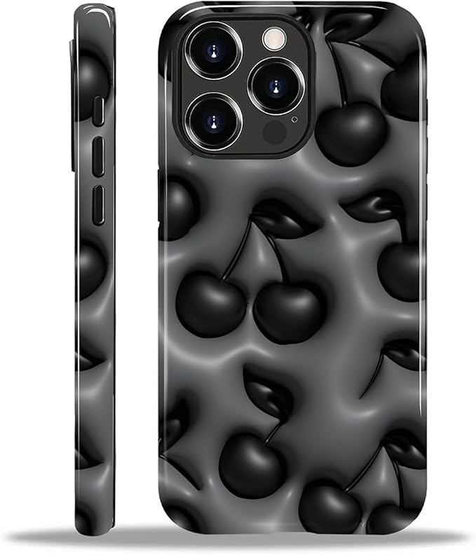 for iPhone 12 Pro Max Case,HL2 Cute Cool Cherry Black Hybrid 2 Layer Hard Shell Silicone Protective Pattern Design Case