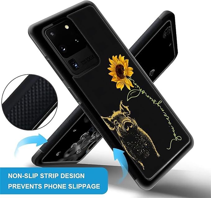 for Samsung Galaxy S20 Ultra Case, Pig Sunflower Yellow Sunshine Pattern Graphic Design Girl Boy Soft Silicone Hard Acrylic Shock Protection for Samsung Galaxy S20 Ultra