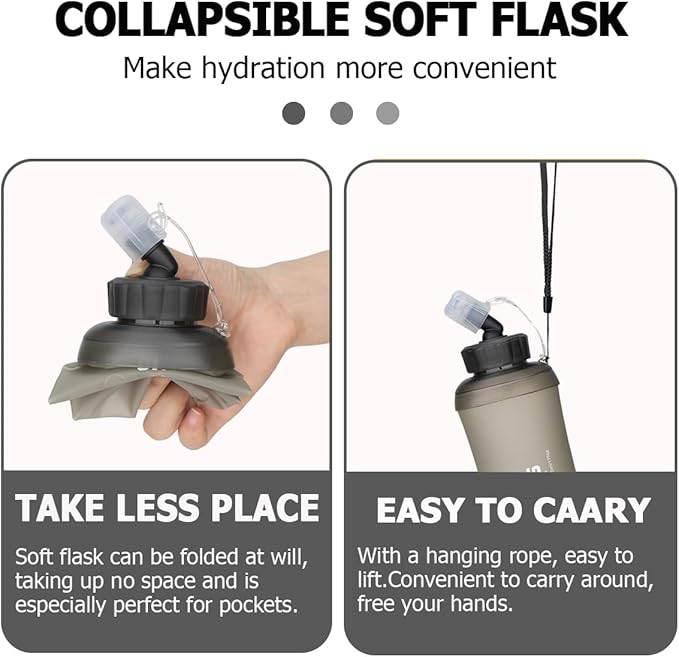 WRELS 350ml/500ml TPU Soft Water Bottles BPA Free Collapsible Soft Flask with Widen Mouth for Running Vest Lightweight Foldable Water Bottle for Running Marathon Trail Hiking