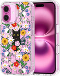 MOSNOVO Case for iPhone 16 Plus, [Buffertech 6.6ft Military-Grade Drop Protection] [Anti Peel Off Tech] Clear TPU Bumper Phone Case Cover Design - Black Cat in Garden