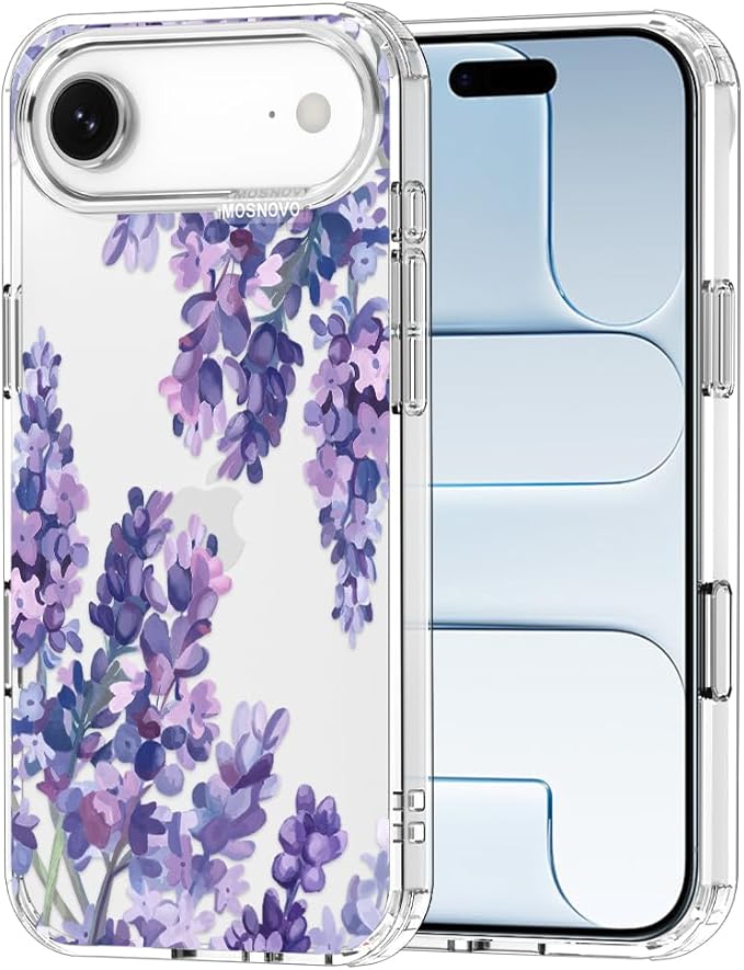 MOSNOVO for iPhone Air Case | Military Grade 6.6ft Drop Tested | Camera Control | Clear with Lavender Design