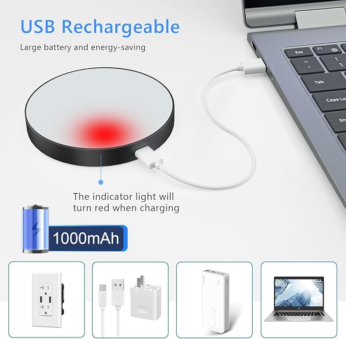 Ferswe Rechargeable Tap Light 6000K, Dimmable Touch Light with 1000mAh Large Battery，Brightness Adjustable, Stick on Lights for Closet, Cabinet, Counter, Kitchen, Bedroom and Wall(2 Pack)