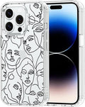 MOSNOVO Case for iPhone 14 Pro, [Buffertech 6.6ft Military-Grade Drop Protection] [Anti Peel Off Tech] Clear TPU Bumper Phone Case Cover Design - Abstract Face Line Art