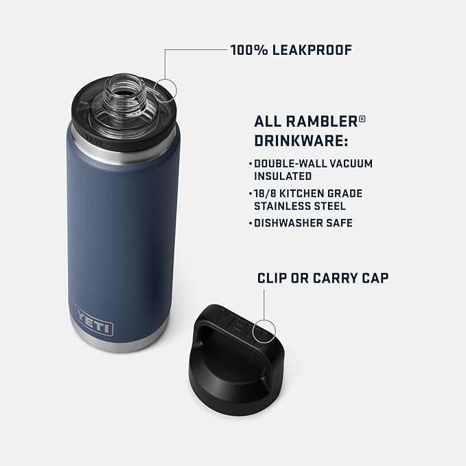 YETI Rambler 26 oz Bottle, Leakproof, Vacuum Insulated, Stainless Steel with Chug Cap, Cape Taupe