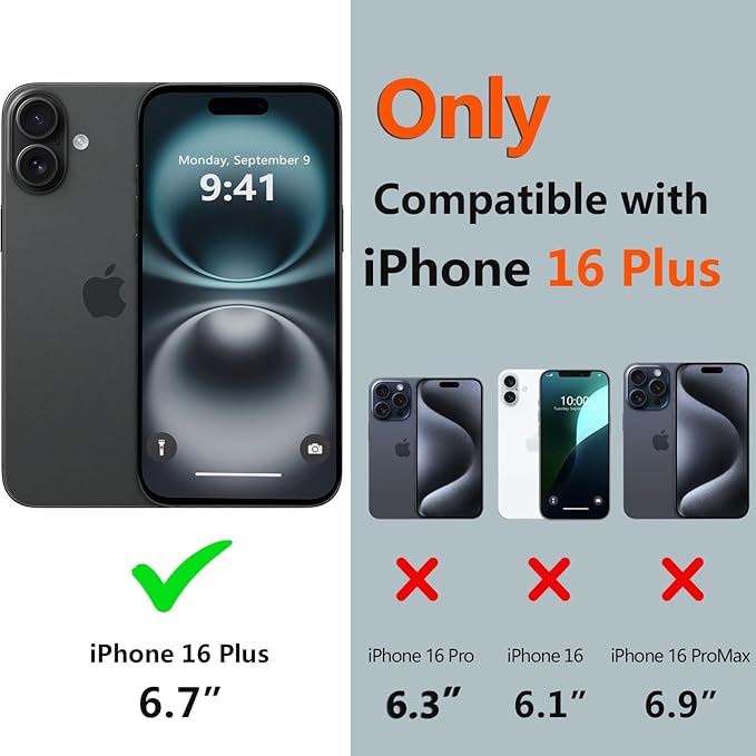 for iPhone 16 Plus Case Waterproof, [Shockproof] [Dustproof] [IP68 Waterproof] Full-Body Hard Case Built-in [Lens Screen Protection] for Diving Case (Black, for iPhone 16 Plus 6.7in)